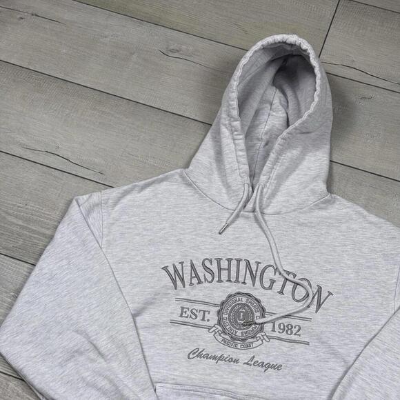 Garage Hoodie Oversized Womens XS Light Gray Michigan 1994 Embroidered Logo Y2K - Picture 2 of 7